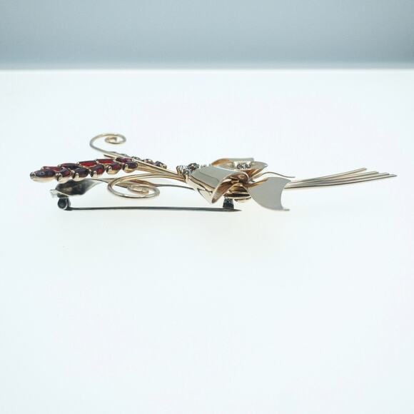 Vendome Vintage 12K Gold Filled Brooch & Earrings Set – Red Rhinestones - Picture 4 of 16